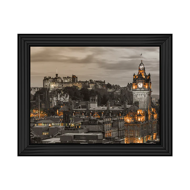 Edinburgh Castle & The Balmoral Hotel - Black Framed Picture