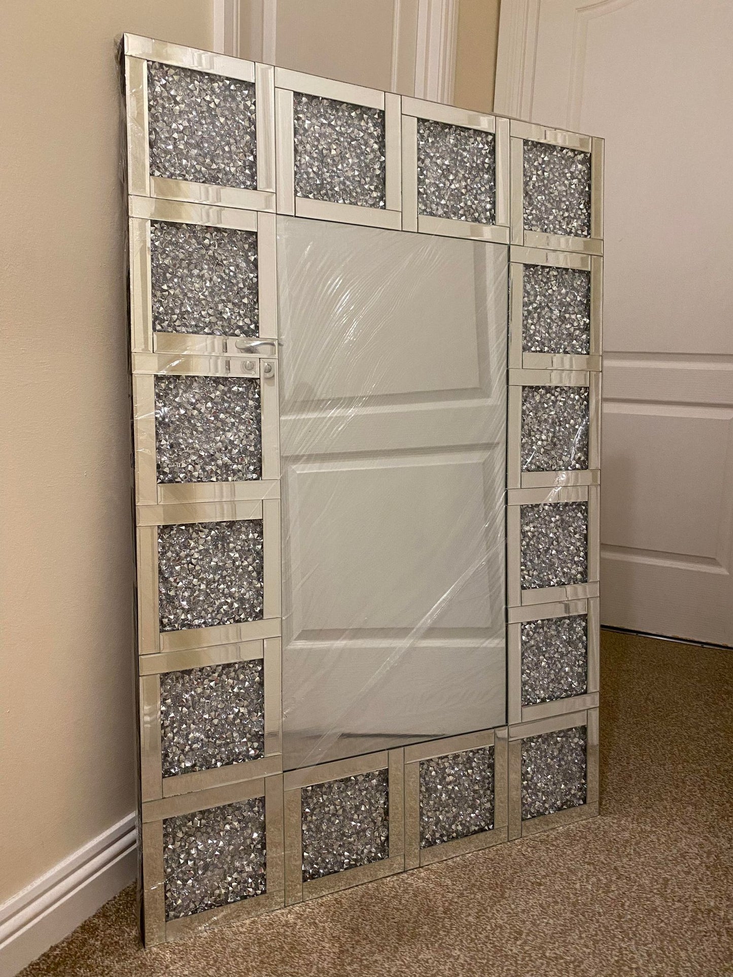 Crushed Crystal - Square Border Wall Mirror (120 x 80cm)