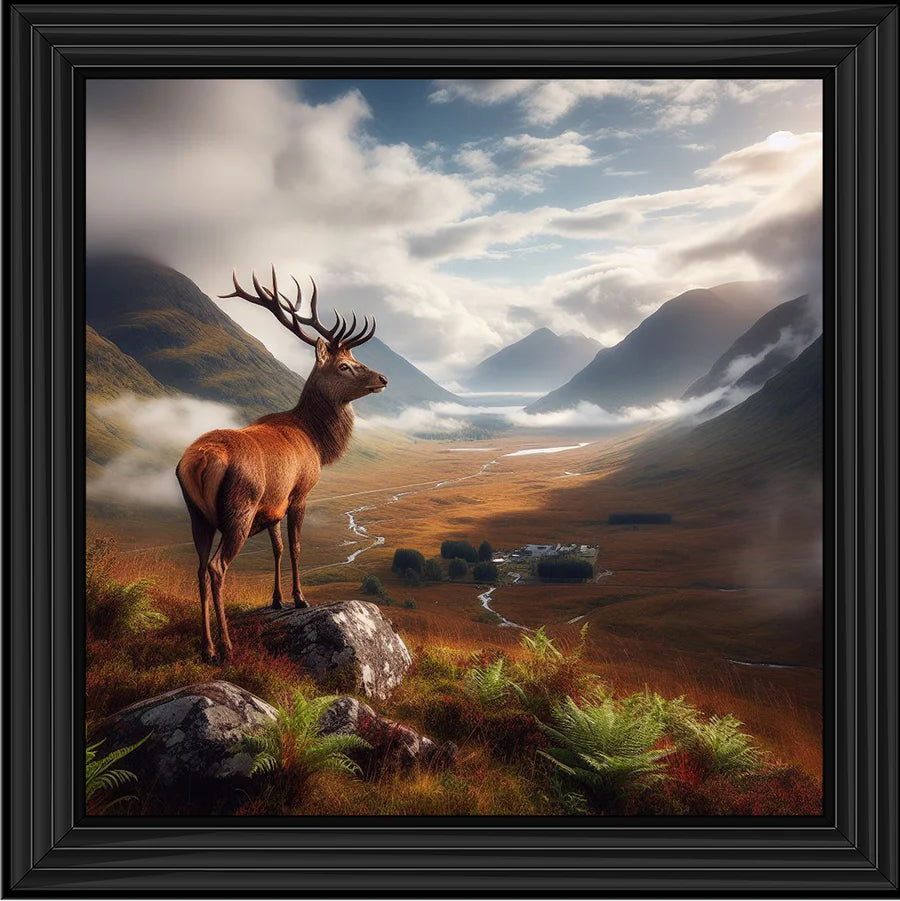 Scottish Stag On Hills - Framed Picture