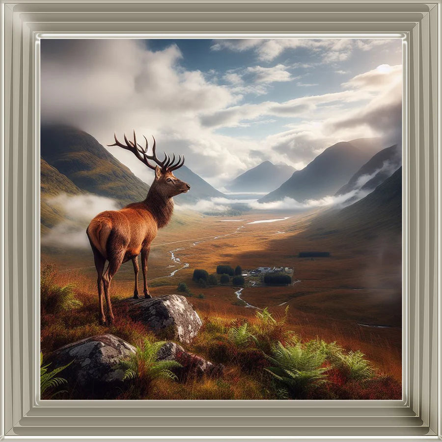 Scottish Stag On Hills - Framed Picture