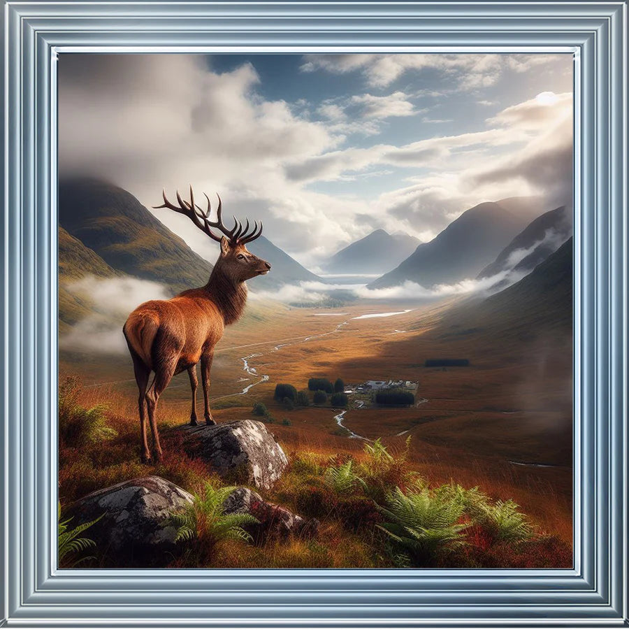 Scottish Stag On Hills - Framed Picture