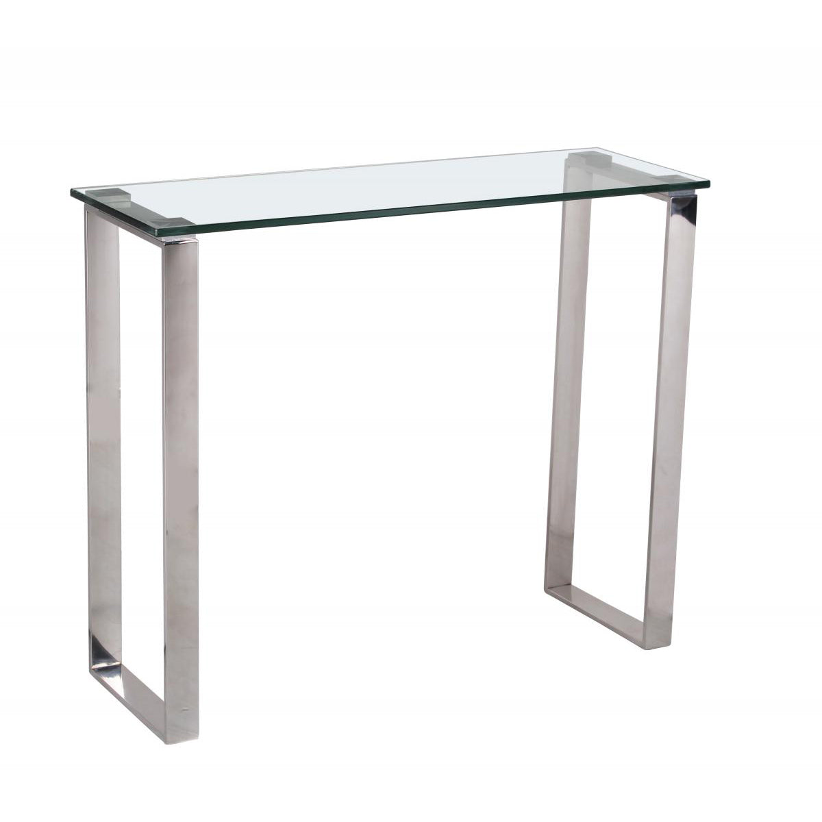 Clear glass console table with silver legs