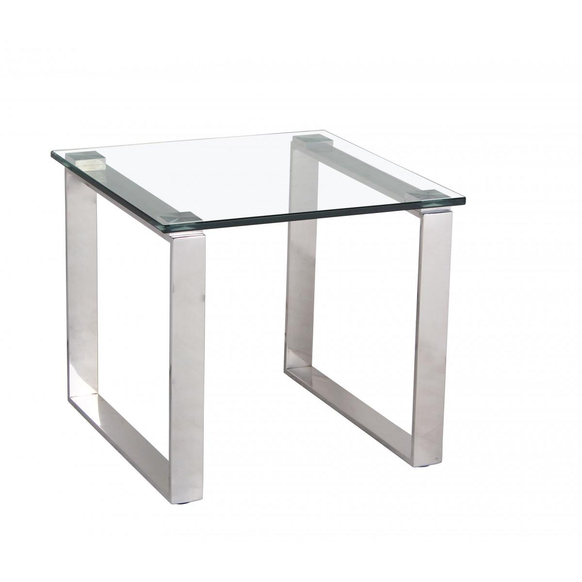 Clear glass lamp table with silver legs