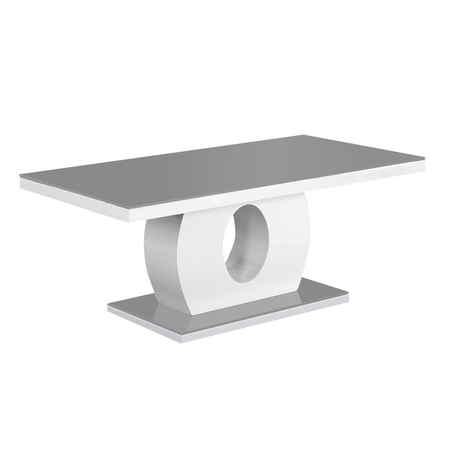 Modern coffee table with a gray top and white base on a white background