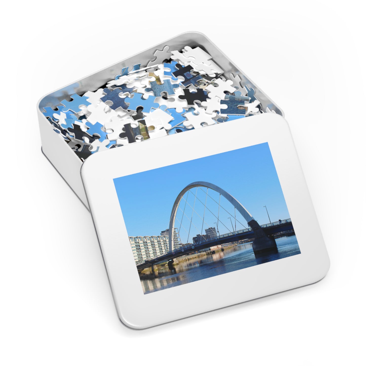 Puzzle box with a picture of a bridge on the cover