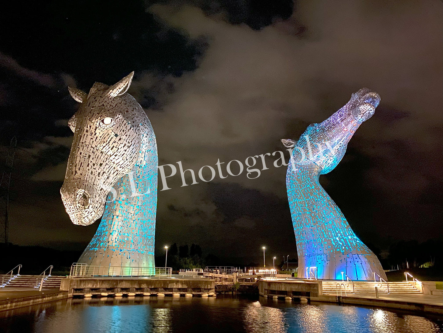The Kelpies Lit Up Blue At Night - Print