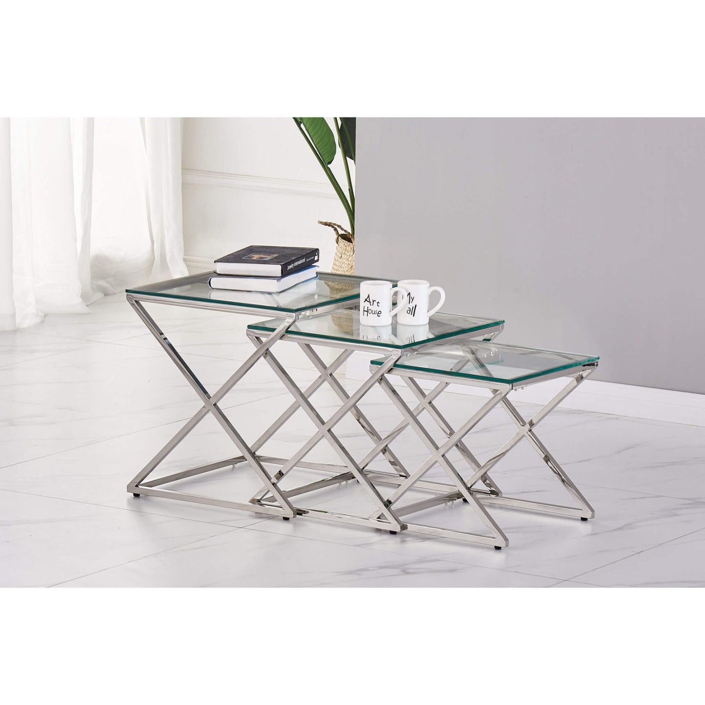Osaka - Nest Of 3 Tables - Clear Glass