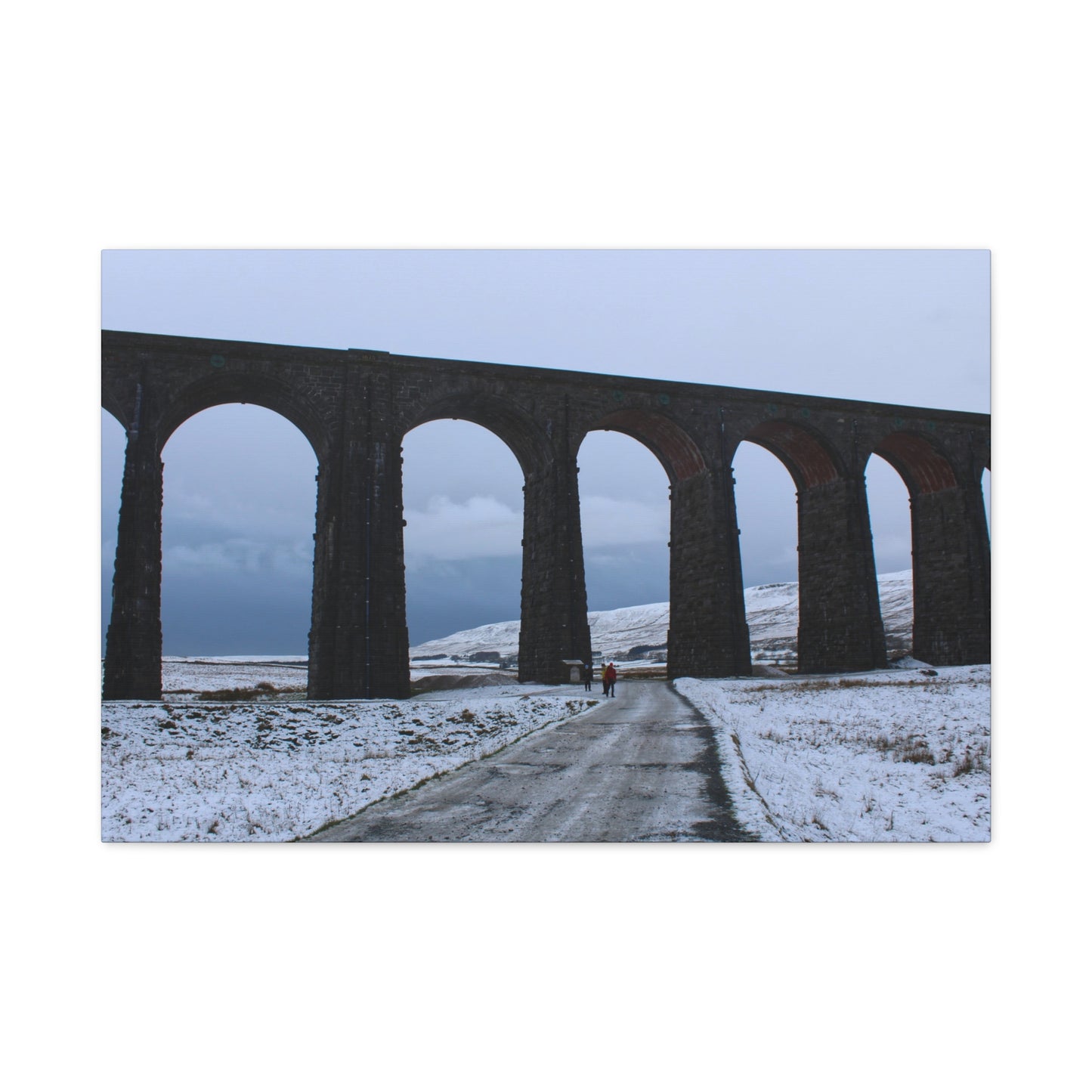Scenic view of a railway viaduct with a snowy landscape