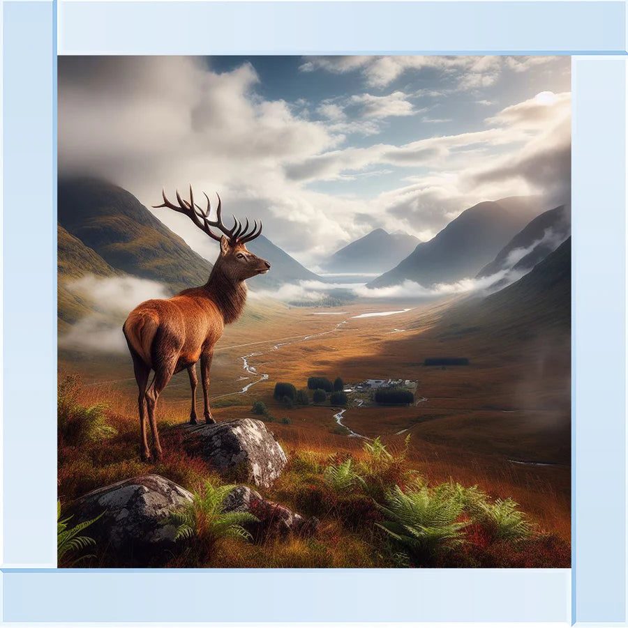 Scottish Stag On Hills - Framed Picture