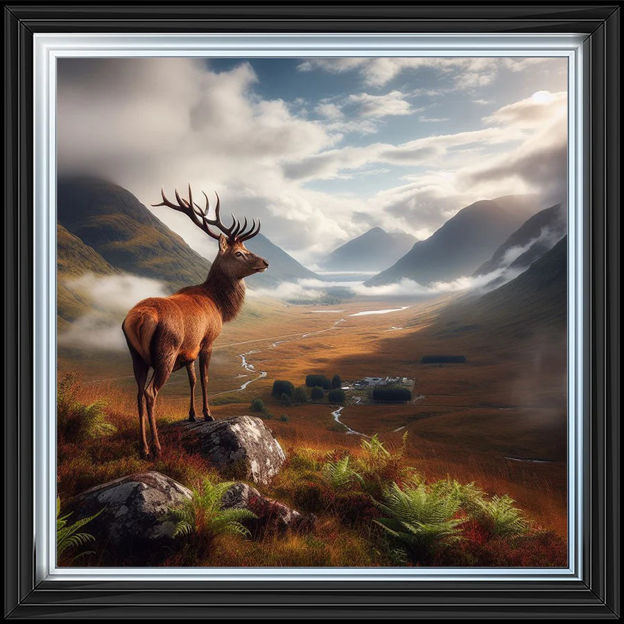 Scottish Stag On Hills - Framed Picture
