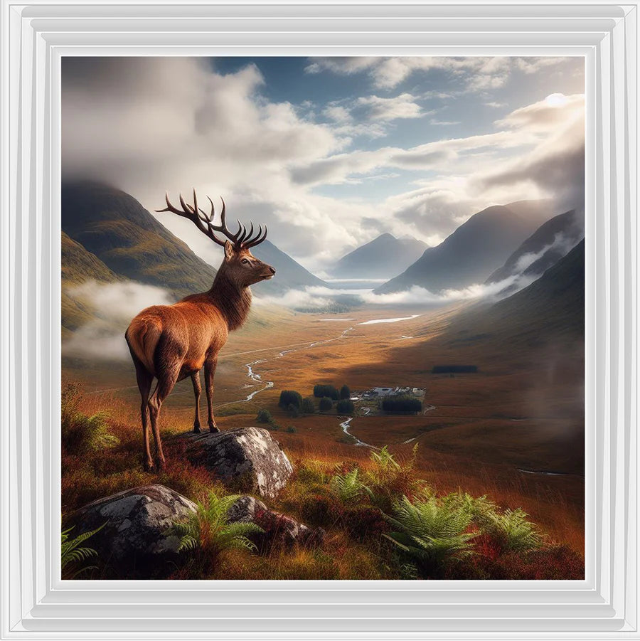 Scottish Stag On Hills - Framed Picture