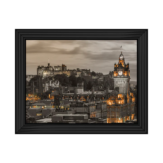 Edinburgh Castle & The Balmoral Hotel - Black Framed Picture