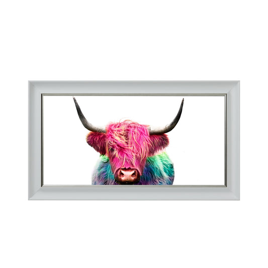 Colourful Highland Cow - White Framed Picture