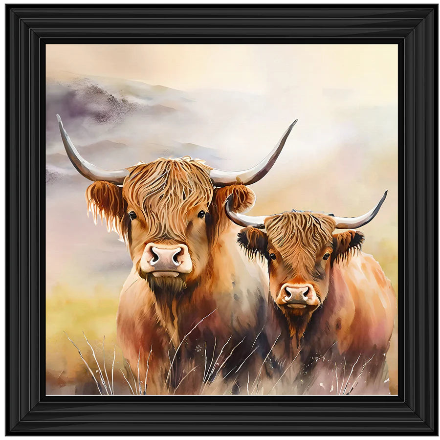 Family Of Highland Cows - Framed Picture