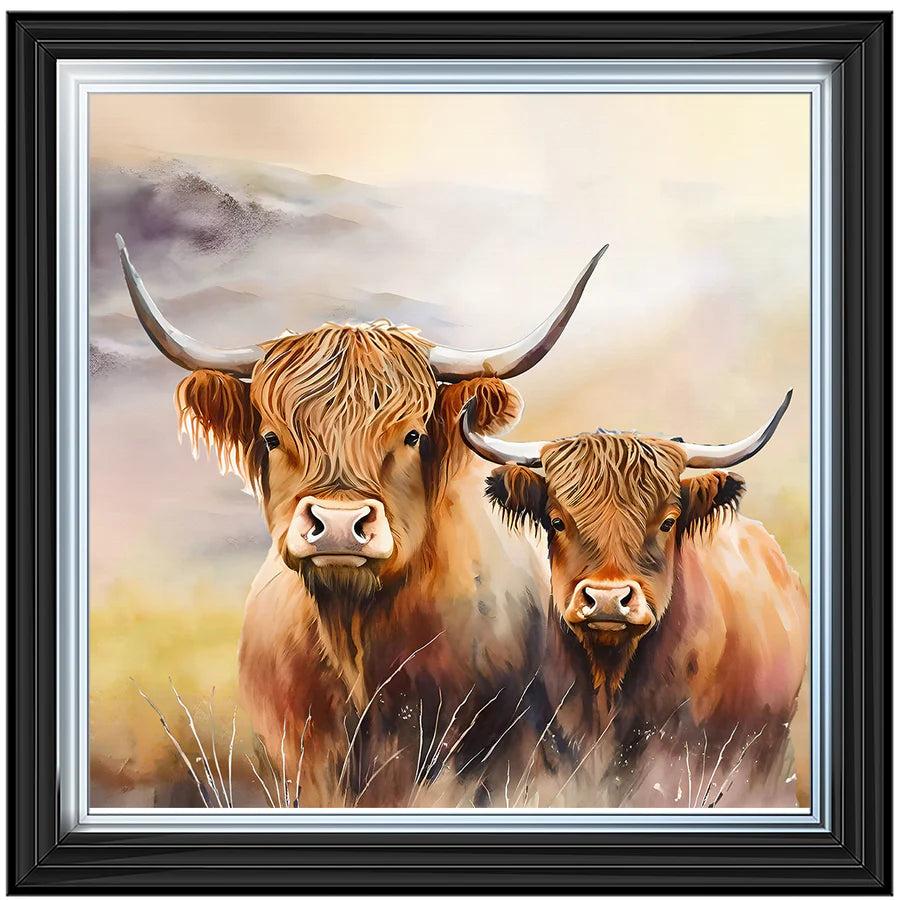 Family Of Highland Cows - Framed Picture