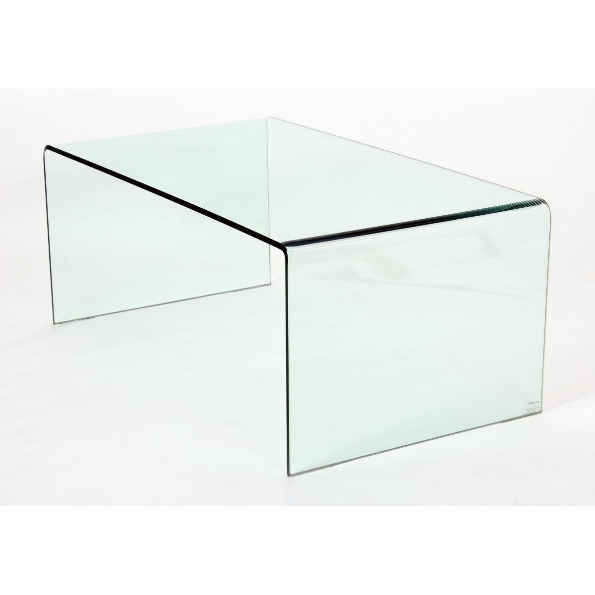 Clear glass coffee table on a white background