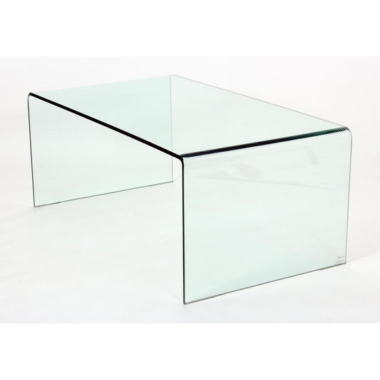 Clear glass coffee table on a white background