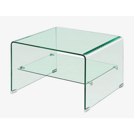 Clear glass lamp table on a white background