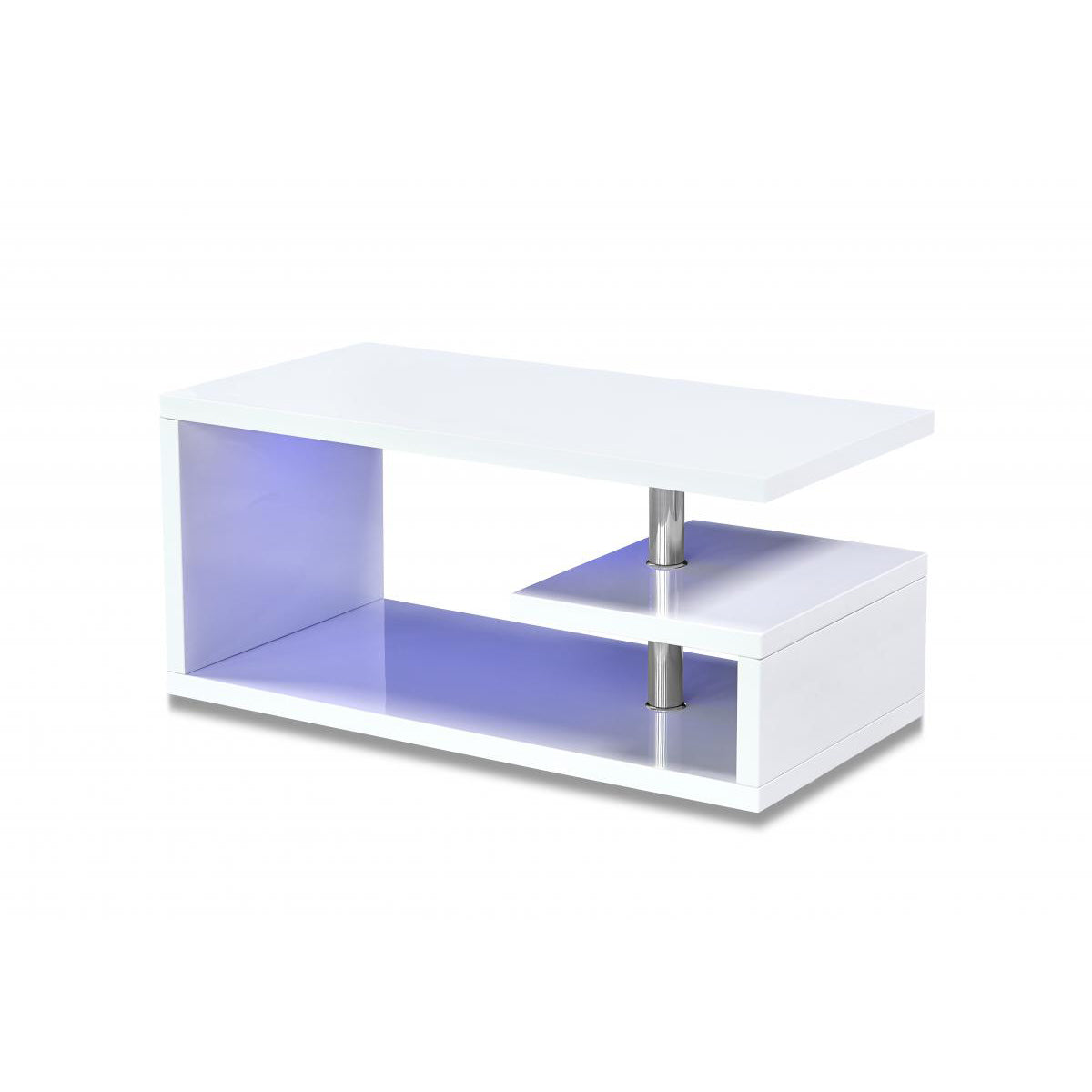 White high gloss coffee table with blue lighting on a white background
