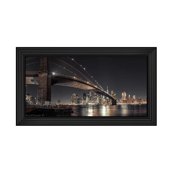 New York Brooklyn Bridge At Night - Framed Picture