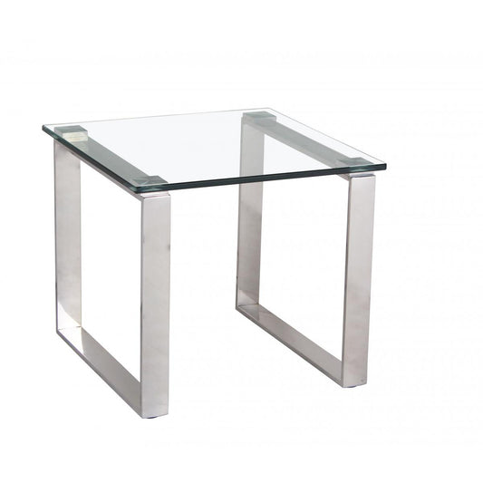 Clear glass lamp table with silver legs