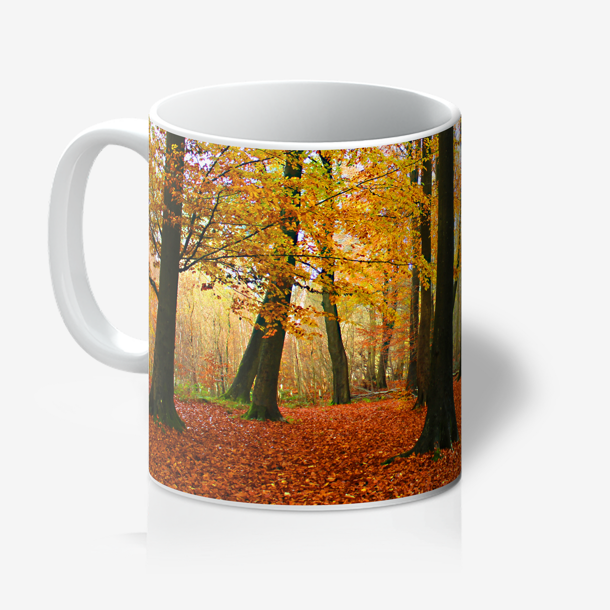 Mug with an autumn forest design on a white background
