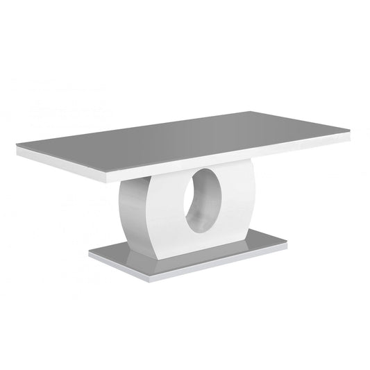 Modern coffee table with a gray top and white base on a white background