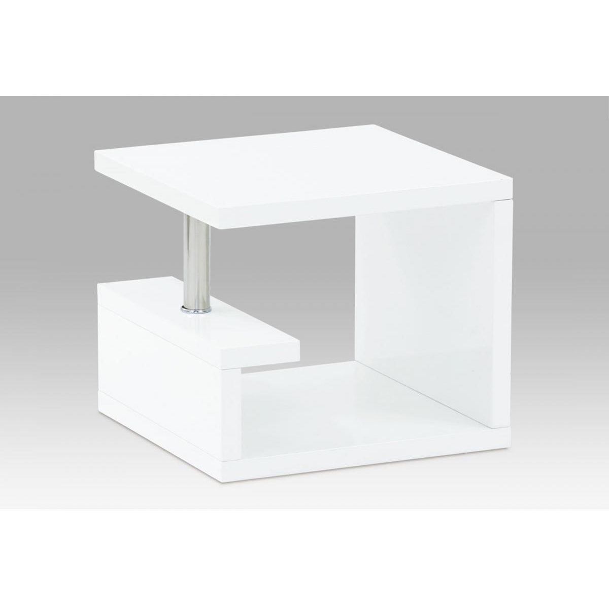 White cube-shaped coffee table on a gray background