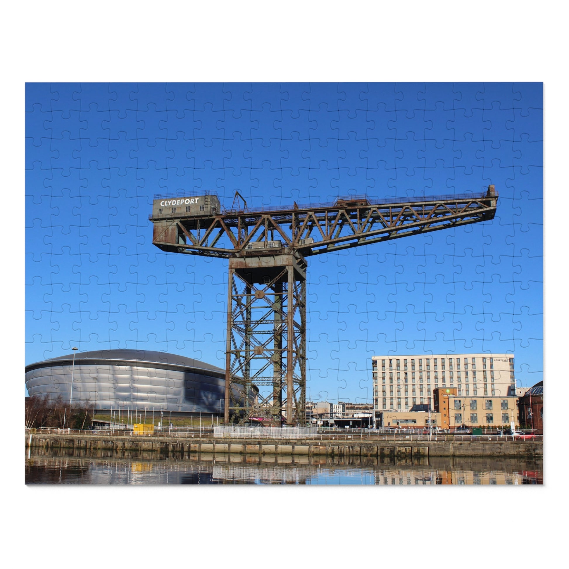 Large industrial crane with a blue sky background