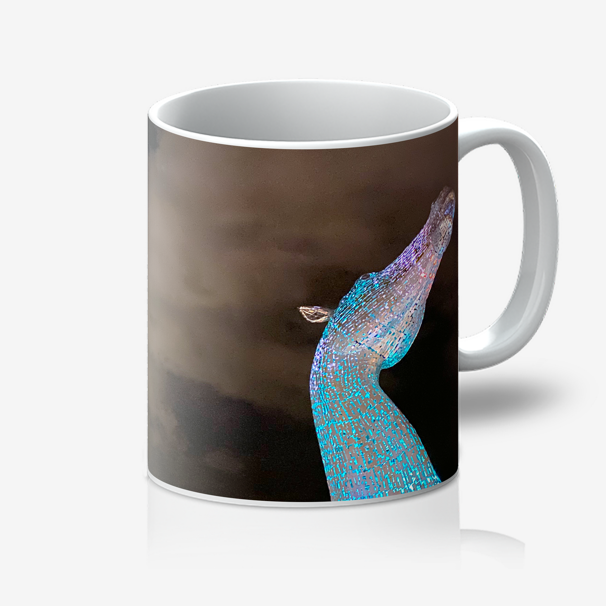 Mug with a colorful abstract design on a dark background