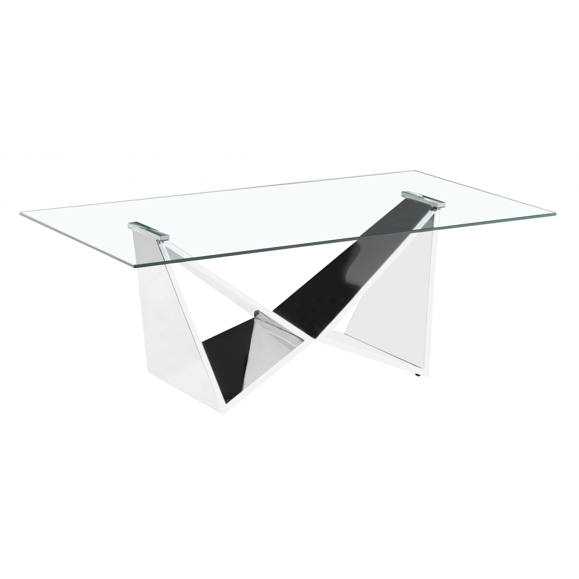 Glass coffee table with chrome legs on a white background