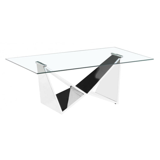 Glass coffee table with chrome legs on a white background