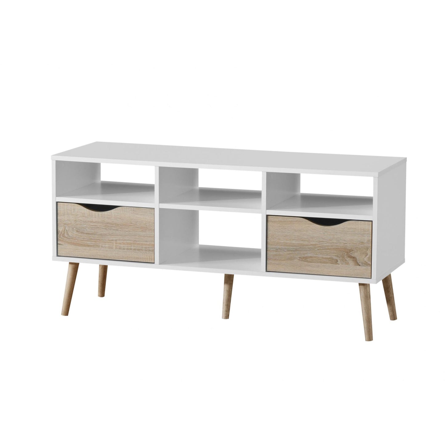 White and oak effect large TV unit with drawers and shelves