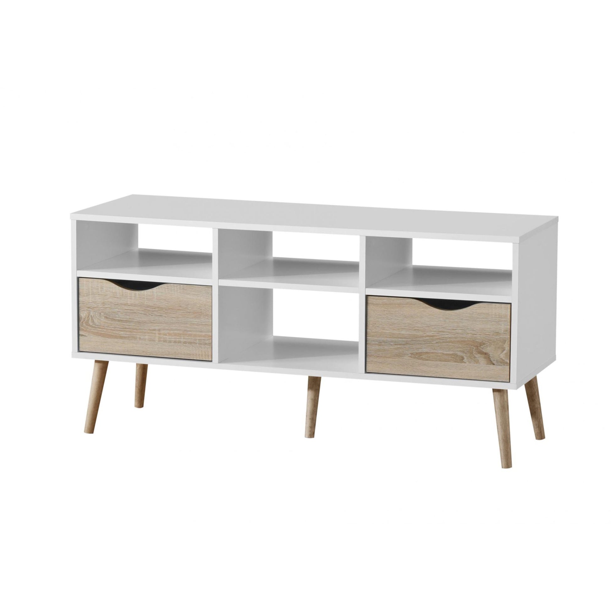 White and oak effect large TV unit with drawers and shelves