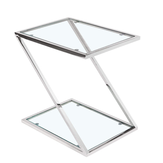 Modern side table with glass shelves on a white background