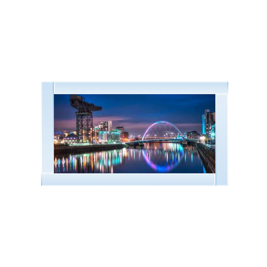 Glasgow Clyde Arc & Finnieston Crane At Night - Mirror Framed Picture