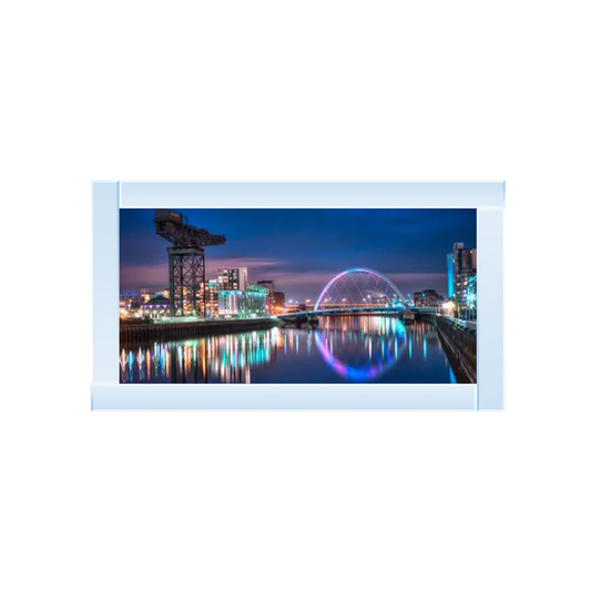 Glasgow Clyde Arc & Finnieston Crane At Night - Mirror Framed Picture
