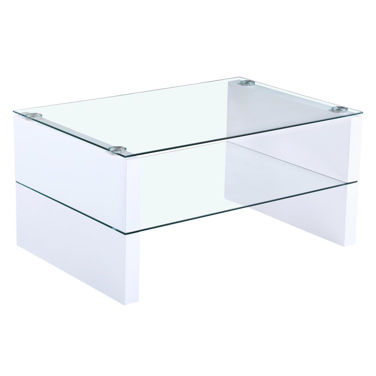 Clear glass coffee table on a white background
