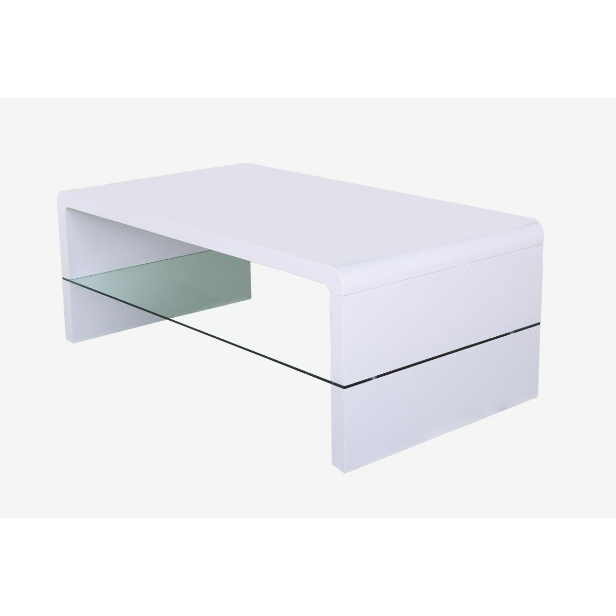 White coffee table with a glass top on a white background