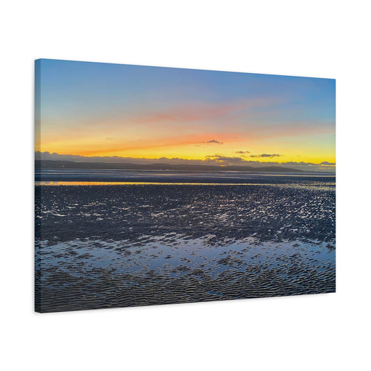 Canvas print of a sunset over water with a white background