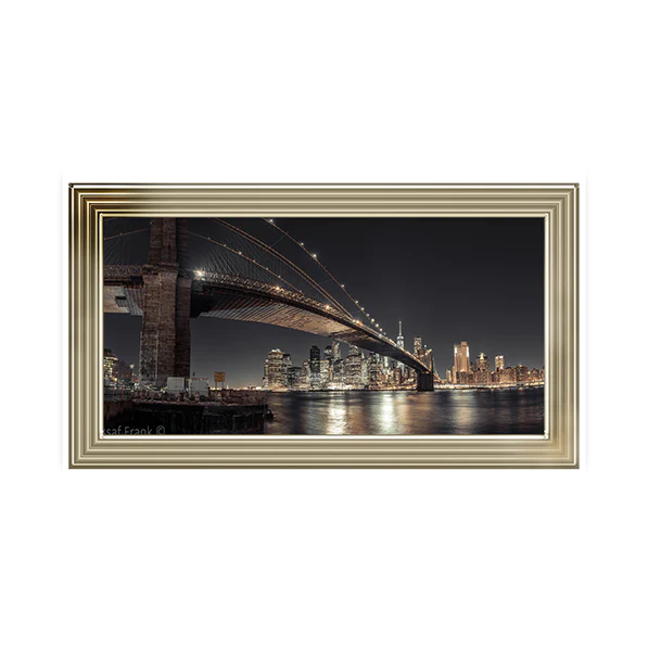 New York Brooklyn Bridge At Night - Framed Picture