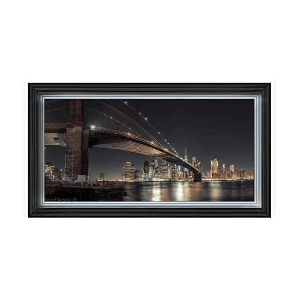 New York Brooklyn Bridge At Night - Framed Picture